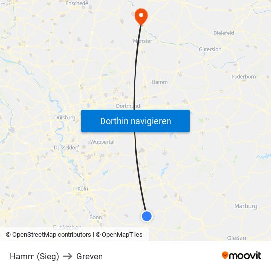 Hamm (Sieg) to Greven map