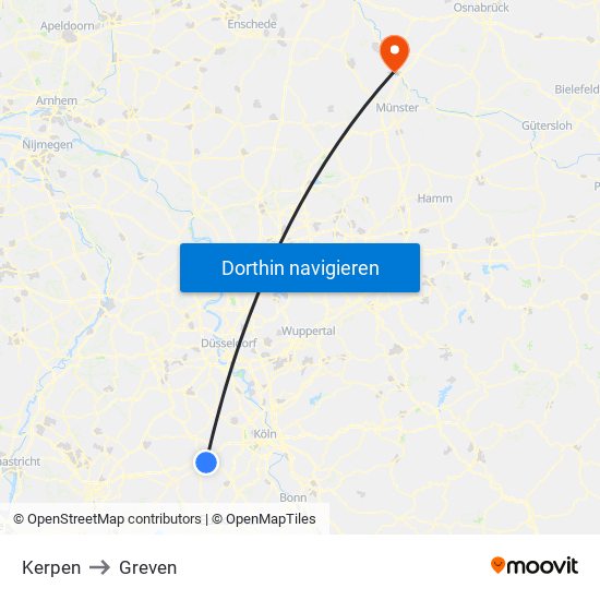 Kerpen to Greven map