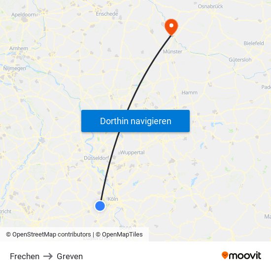 Frechen to Greven map