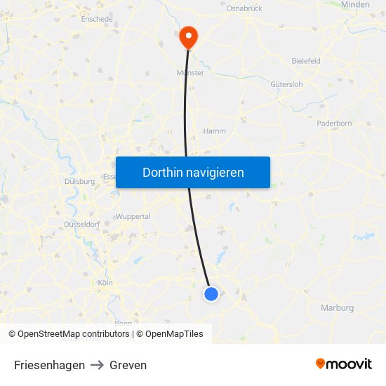 Friesenhagen to Greven map