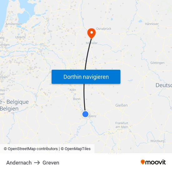 Andernach to Greven map