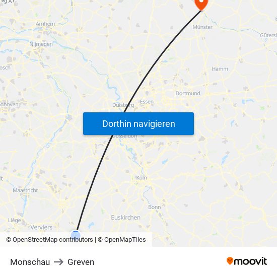 Monschau to Greven map