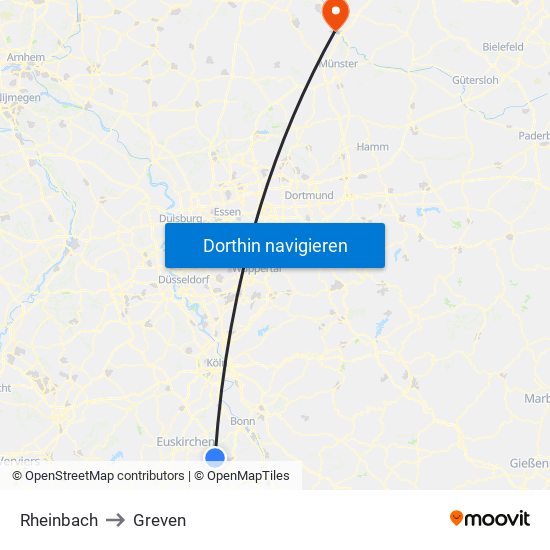 Rheinbach to Greven map