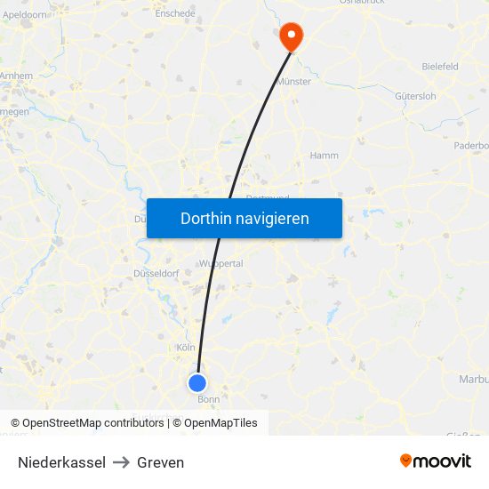 Niederkassel to Greven map