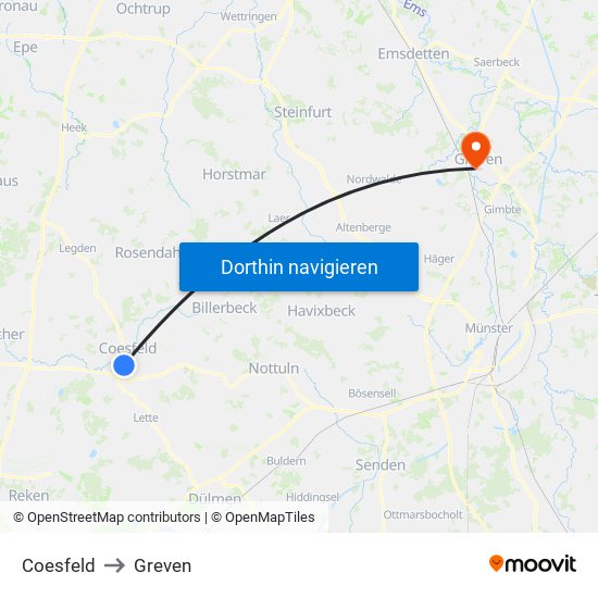 Coesfeld to Greven map