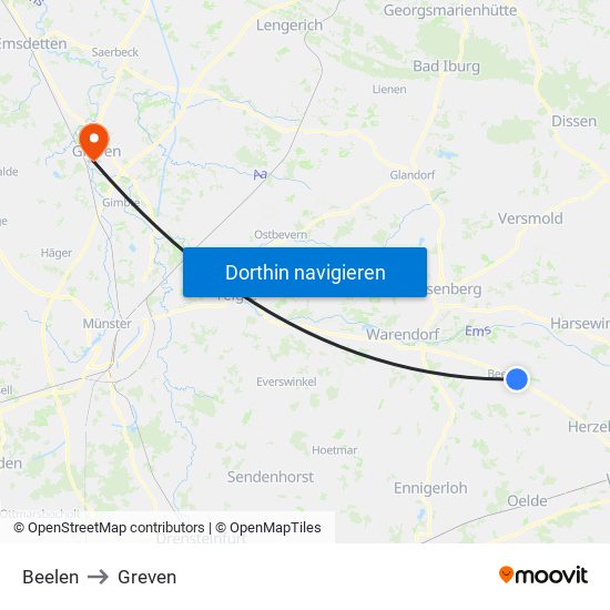 Beelen to Greven map