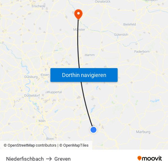 Niederfischbach to Greven map