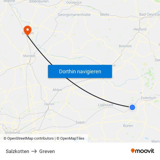 Salzkotten to Greven map