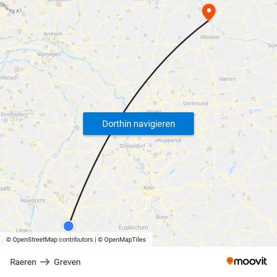 Raeren to Greven map