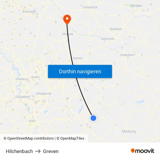 Hilchenbach to Greven map