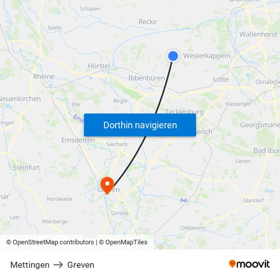 Mettingen to Greven map