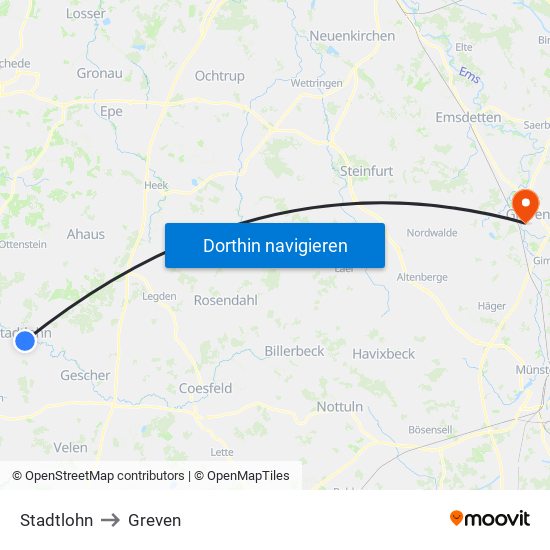 Stadtlohn to Greven map