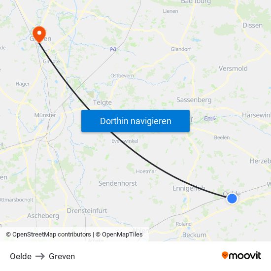 Oelde to Greven map