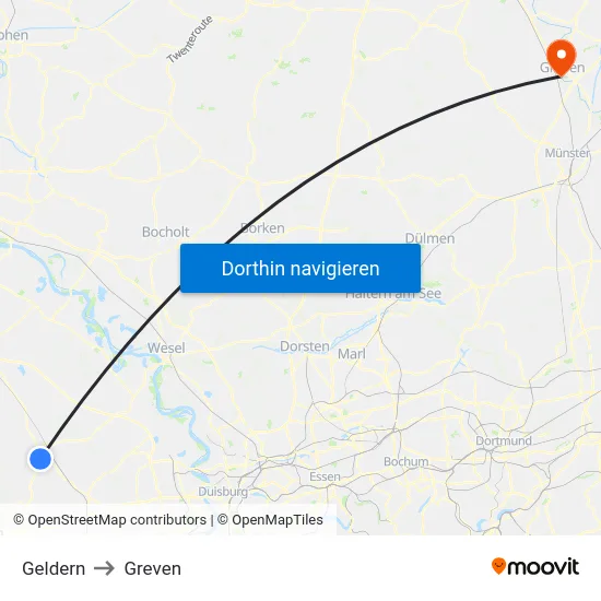 Geldern to Greven map