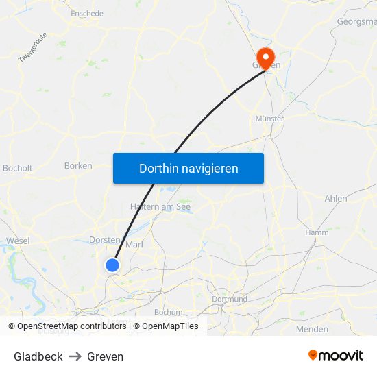 Gladbeck to Greven map