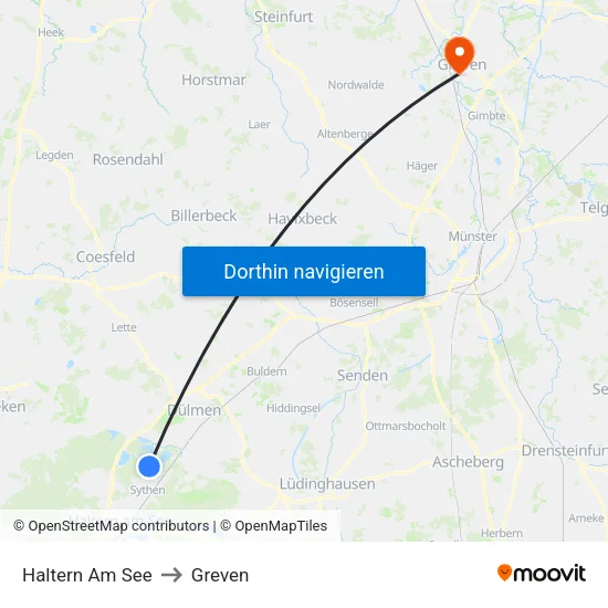 Haltern Am See to Greven map