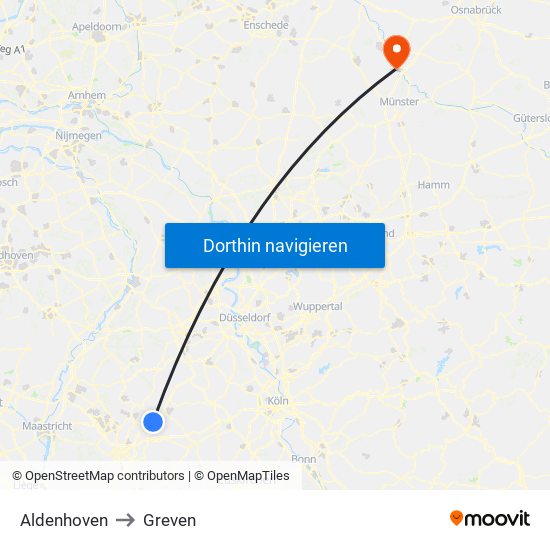 Aldenhoven to Greven map