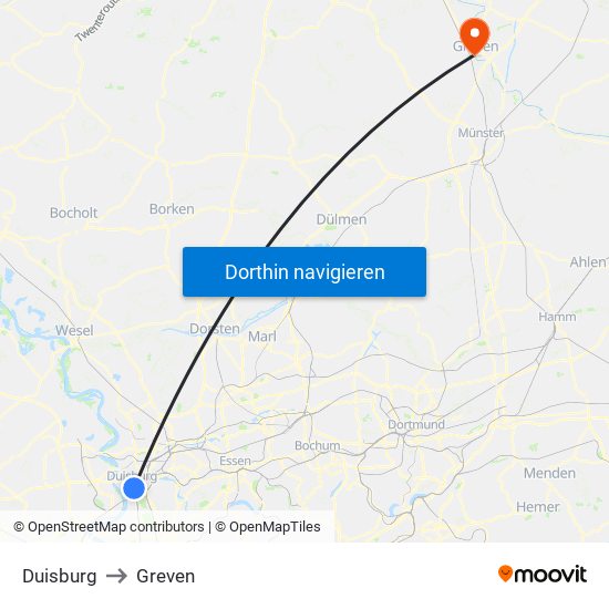 Duisburg to Greven map