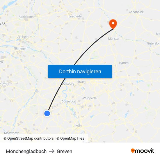 Mönchengladbach to Greven map