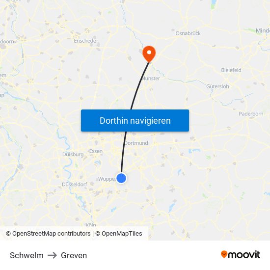 Schwelm to Greven map
