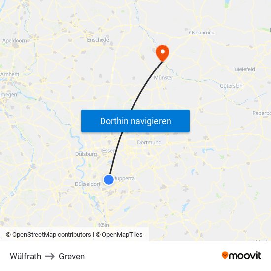 Wülfrath to Greven map