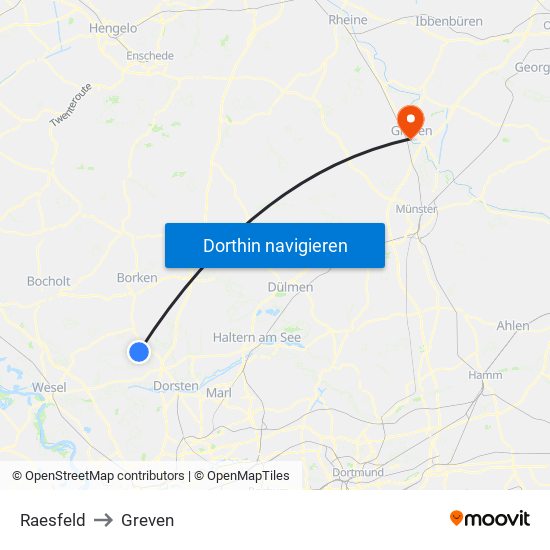 Raesfeld to Greven map