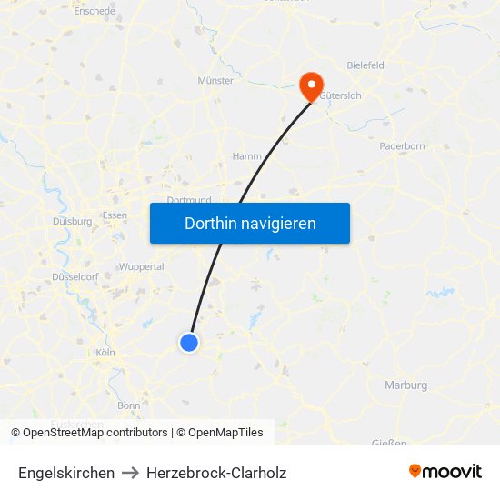 Engelskirchen to Herzebrock-Clarholz map