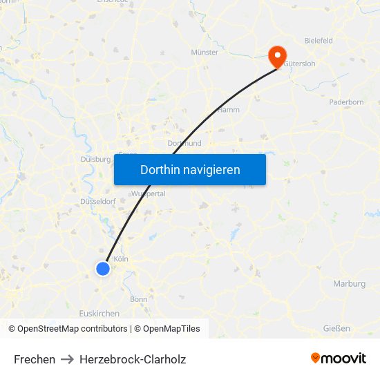 Frechen to Herzebrock-Clarholz map