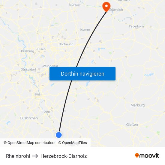 Rheinbrohl to Herzebrock-Clarholz map