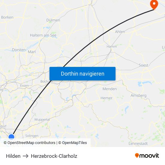 Hilden to Herzebrock-Clarholz map