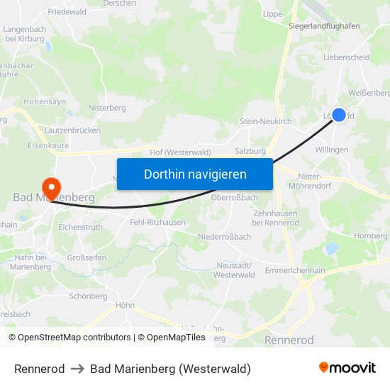 Rennerod to Bad Marienberg (Westerwald) map