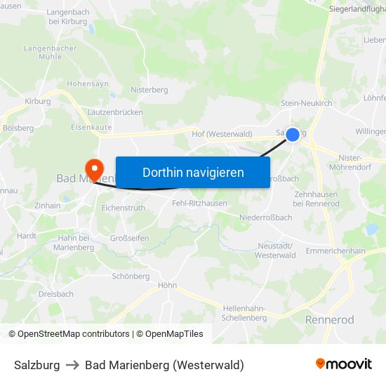 Salzburg to Bad Marienberg (Westerwald) map