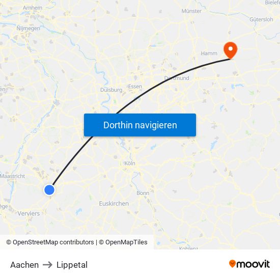 Aachen to Lippetal map