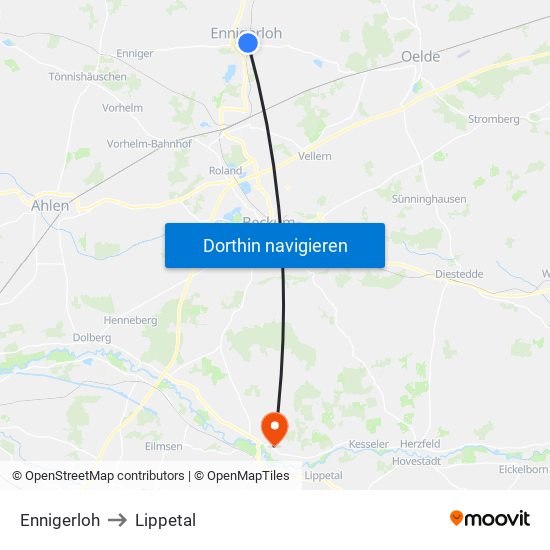 Ennigerloh to Lippetal map