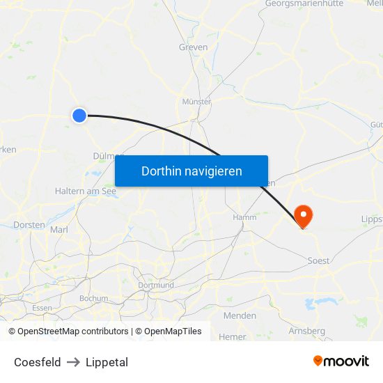 Coesfeld to Lippetal map