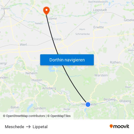 Meschede to Lippetal map