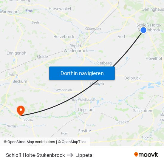 Schloß Holte-Stukenbrock to Lippetal map