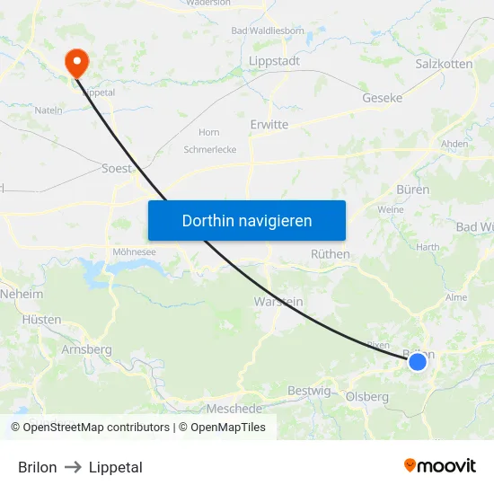 Brilon to Lippetal map