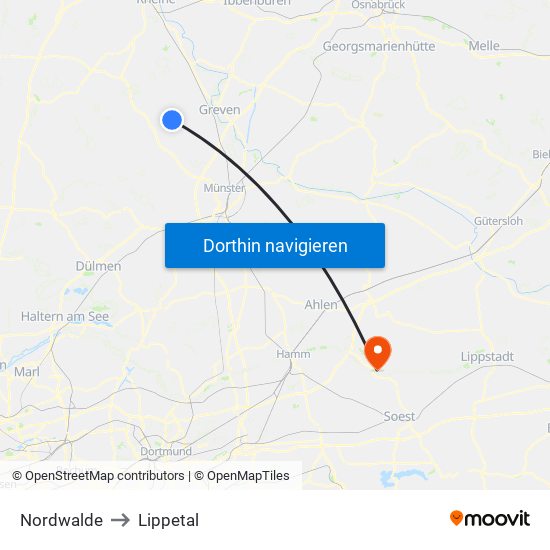 Nordwalde to Lippetal map