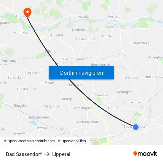 Bad Sassendorf to Lippetal map