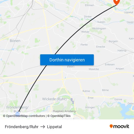 Fröndenberg/Ruhr to Lippetal map