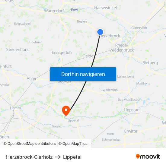 Herzebrock-Clarholz to Lippetal map
