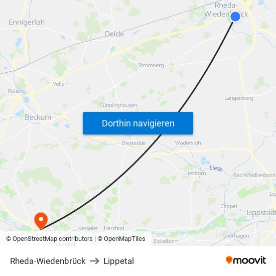 Rheda-Wiedenbrück to Lippetal map