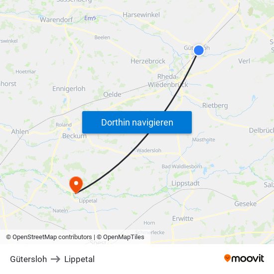 Gütersloh to Lippetal map