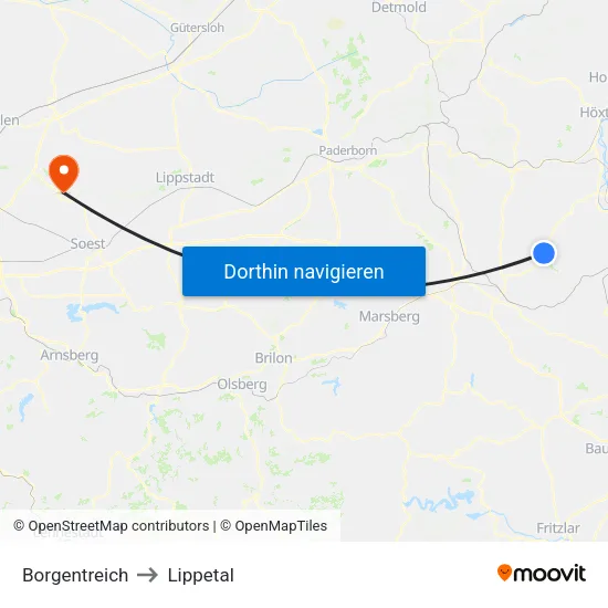 Borgentreich to Lippetal map