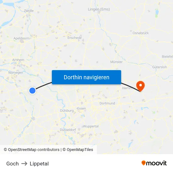 Goch to Lippetal map