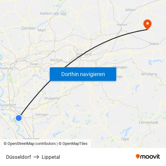 Düsseldorf to Lippetal map