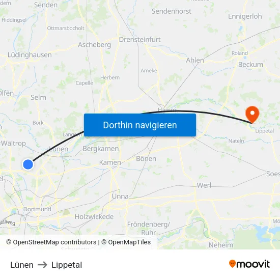 Lünen to Lippetal map