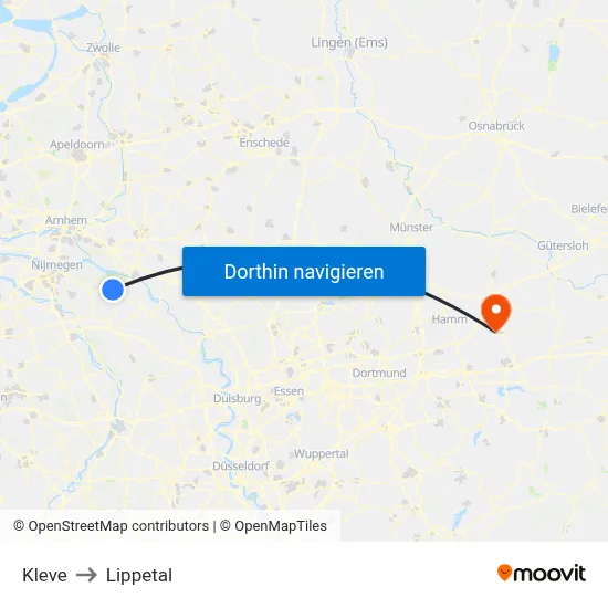 Kleve to Lippetal map