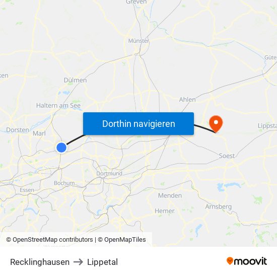 Recklinghausen to Lippetal map